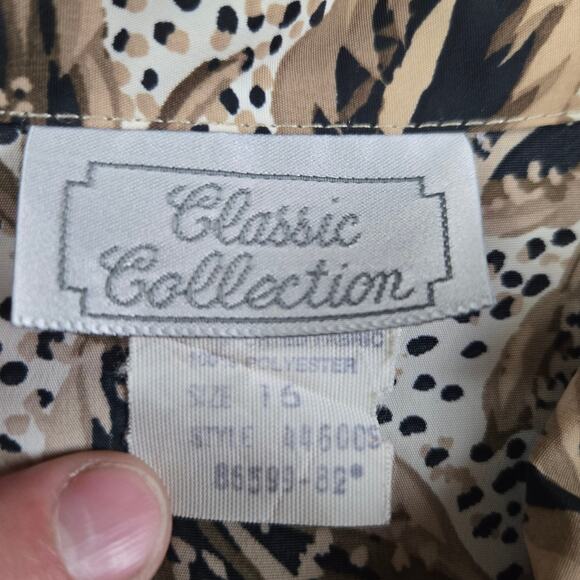 1980s Vintage Leaf Print Blouse Gold Crest Buttons Poplin Blouse Size 16 - Picture 5 of 9